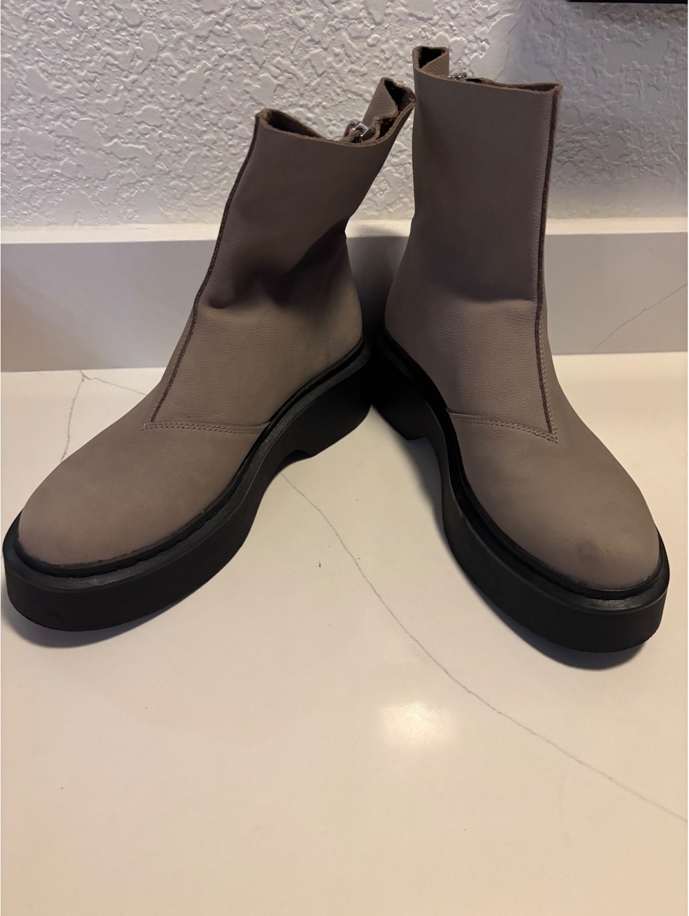 Zara Taupe Platform Ankle Boots Size 8.5
